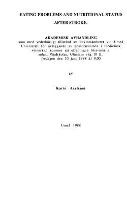 Eating problems and nutritional status after stroke