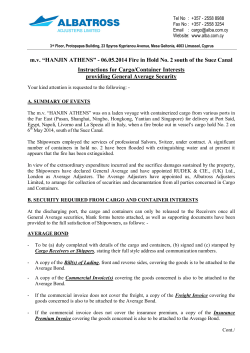 m.v. &ldquo;HANJIN ATHENS&rdquo; - 06.05.2014 Fire in Hold No. 2 south of the