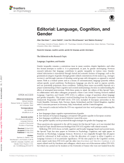 Editorial: Language, Cognition, and Gender