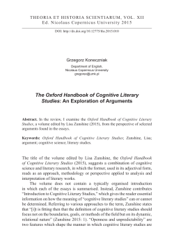 The Oxford Handbook of Cognitive Literary Studies: An