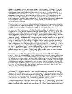 Clarence Darrow` Excerpts from a speech during the Scopes Trial