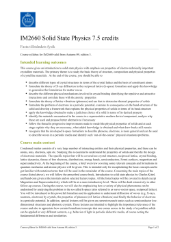 KTH | IM2660 Solid State Physics 7.5 credits