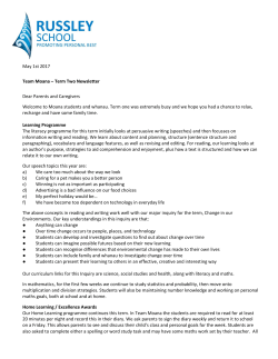 May 1st 2017 Team Moana &ndash; Term Two Newsletter