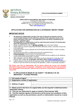 APPLICATION TO IMPORT ANIMALS OR ANIMAL PRODUCTS