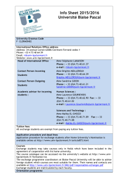 Info Sheet 2015/2016 Universit&eacute; Blaise Pascal