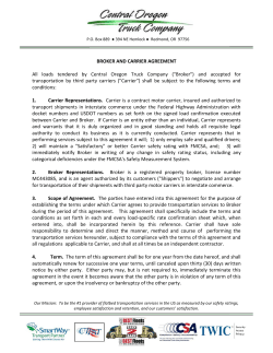 BROKER AND CARRIER AGREEMENT All loads tendered by