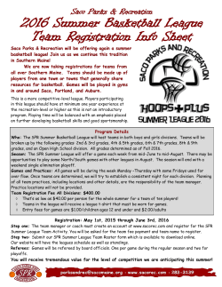 2016 Summer Basketball League Team Registration Info