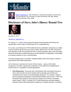 Disclosure of Steve Jobs`s Illness: Round Two