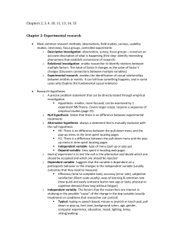 Chapters 2, 3, 4, 10, 11, 13, 14, 15 Chapter 2: Experimental