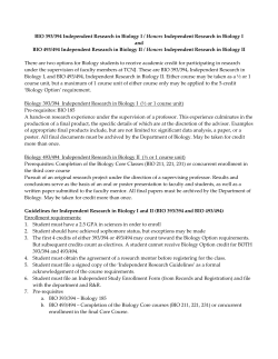 BIO 393/394 Independent Research in Biology I / Honors