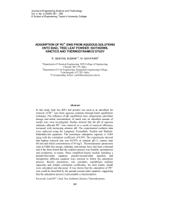 ADSORPTION OF Pb2+ IONS FROM AQUEOUS SOLUTIONS