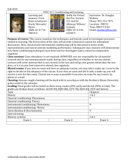 Fall 2010 PSYC 411: Conditioning and Learning Learning and
