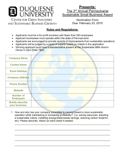 The 3 rd Annual Pennsylvania Sustainable Small Business Award