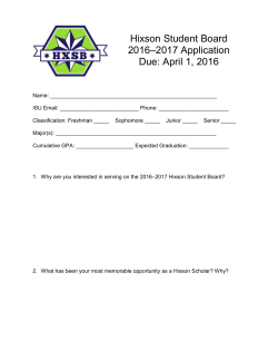Hixson Student Board 2016&ndash;2017 Application Due: April 1, 2016