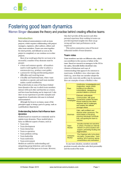 Fostering good team dynamics - Cambridge Technical Communicators