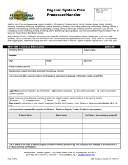 Organic Process/Handling Plan Questionnaire