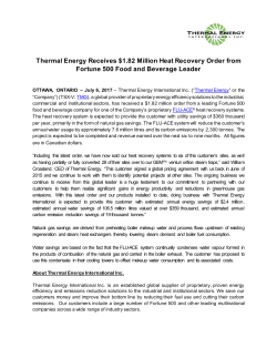Thermal Energy Receives $1.82 Million Heat Recovery Order from