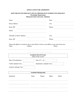 APPLICATION FOR ADMISSION DOCTOR OF PSYCHOLOGY (PSY