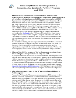 Kansas Early Childhood Outcomes (Indicator 7) Frequently Asked