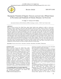 Therapeutic Potential of Organic Triticum aestivum Linn. (Wheat