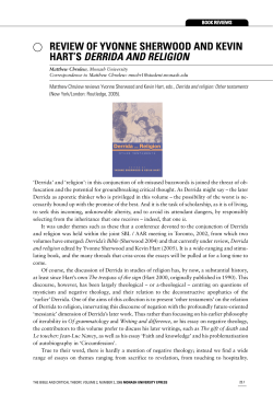 Review of Yvonne Sherwood and Kevin Hart`s Derrida and religion