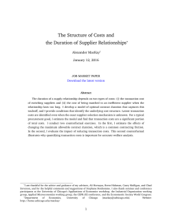 The Structure of Costs and the Duration of Supplier Relationships&lowast;