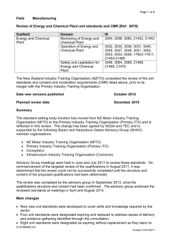 Review of Energy and Chemical Plant unit standards and