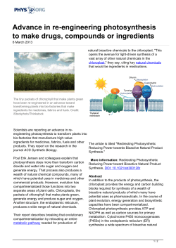 Advance in re-engineering photosynthesis to make drugs