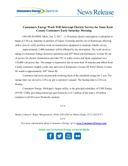 Consumers Energy Work Will Interrupt Electric Service for Some