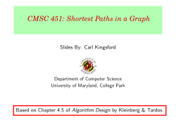 CMSC 451: Shortest Paths in a Graph