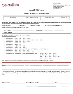 2016-2017 DEGREE AUDIT FORM Bachelor of Science – Cognitive