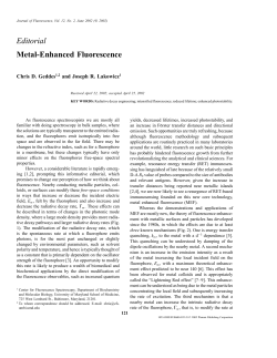 Editorial Metal-Enhanced Fluorescence