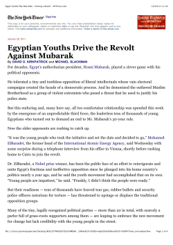 Egypt Youths Play New Role - Driving a Revolt