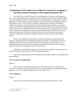 Explanation of the Public Service Board`s reasons for accepting or