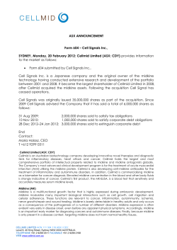 ASX ANNOUNCEMENT Form 604 &ndash; Cell Signals Inc., SYDNEY