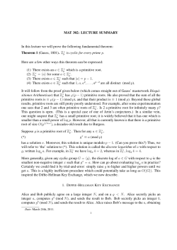 MAT 302: LECTURE SUMMARY In this lecture we will prove the