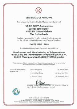 SABIC BU PP-Automotive Europaboulevard 1 6135 LD Sittard