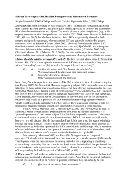 Subject Bare Singulars in Brazilian Portuguese and Information
