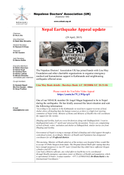 Nepal Eartnquake Appeal update - Nepalese Doctors` Association UK