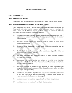 full by-laws proposal - College of Optometrists of Ontario