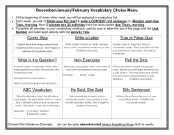 December/January/February Vocabulary Choice Menu Comic Strip