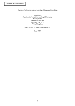 1 Cognitive Architecture and the Learning of Language Knowledge