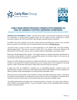carly rian group receives consecutive ranking as one of canada`s