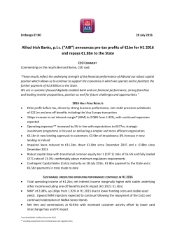 Allied Irish Banks, p.l.c. (“AIB”) announces pre