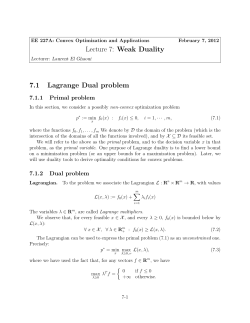 Lecture 7: Weak Duality 7.1 Lagrange Dual problem
