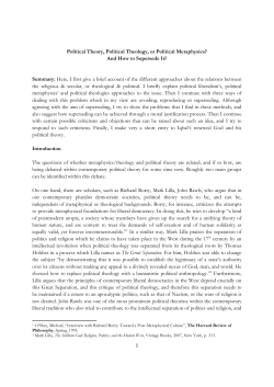 Political Theory, Political Theology, or Political Metaphysics? And