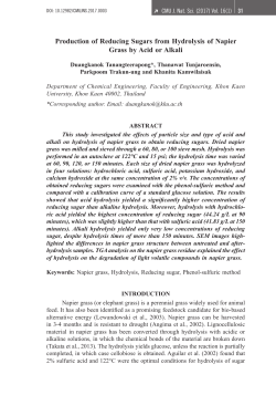 Production of reducing sugars from hydrolysis of napier grass by