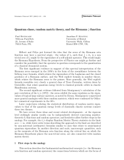 Quantum chaos, random matrix theory, and the Riemann &zeta;