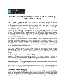 Hydra Biosciences Receives Approval from Health Canada to Begin