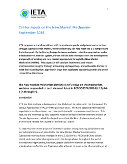Call for Inputs on the New Market Mechanism September 2014